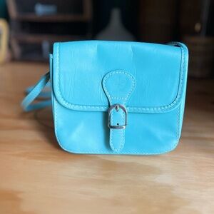 Vera Pelle Sky Blue Leather Crossbody Bag